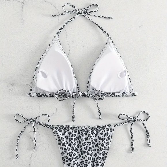 COPY - 2 Piece Swimsuit, Halter Tide Side Triangle Bikini, Spaghetti Strap Black - Picture 3 of 5